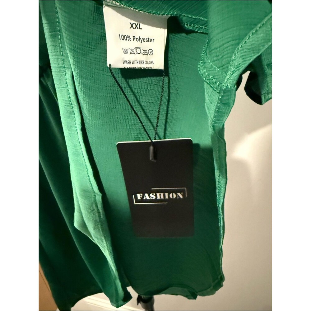 Emerald Green Wrap-Front Peplum Blouse - Picture 2 of 7